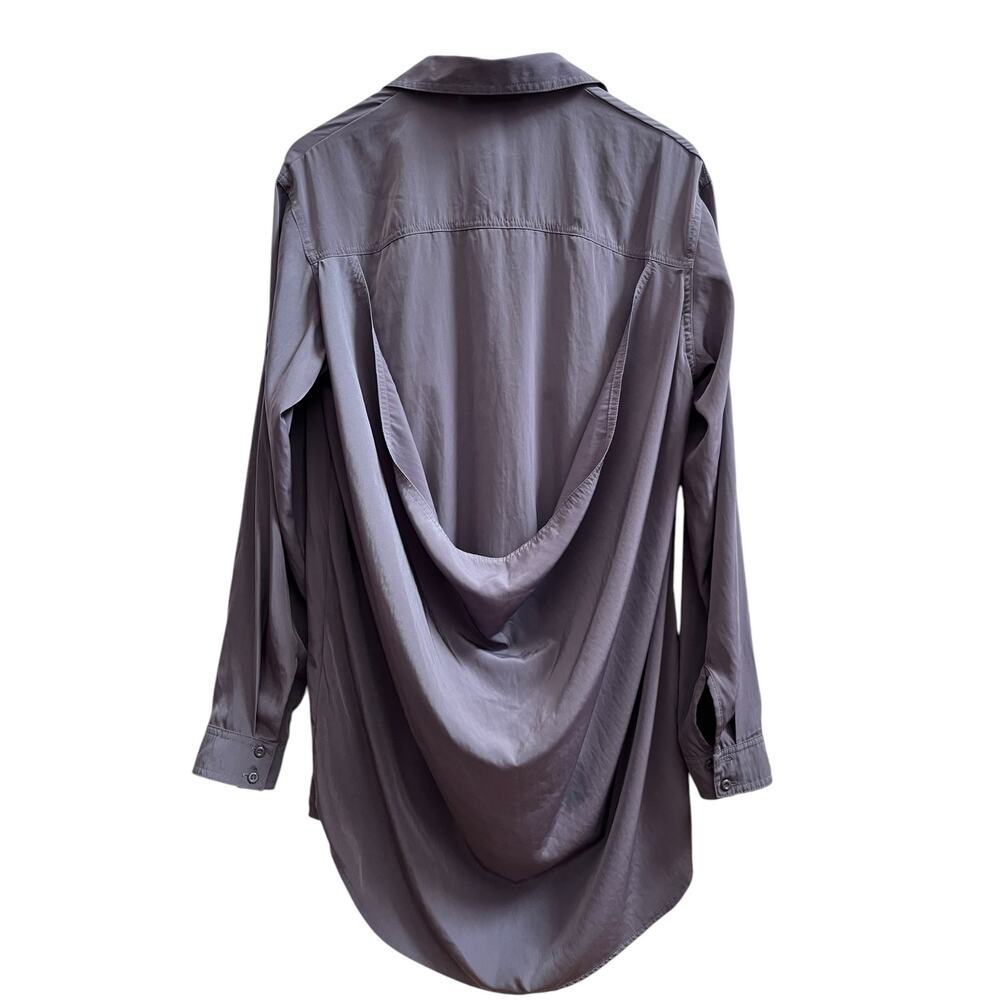 Gestuz Gray Shine Long Sleeve Button Down Tunic Blouse US Size 10 Timeless - Picture 3 of 10